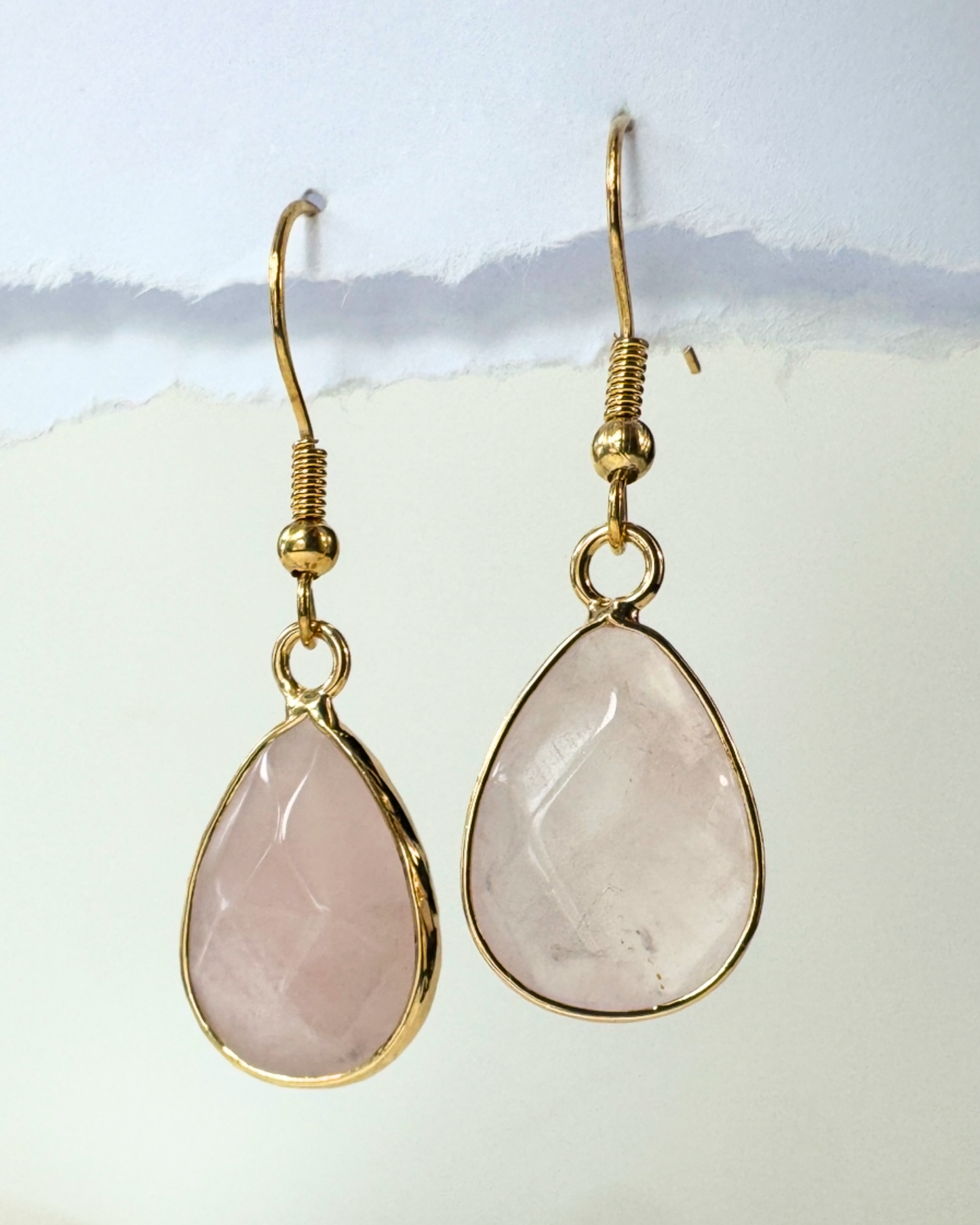 Pendientes Alma Dorada - Cuarzo Rosa