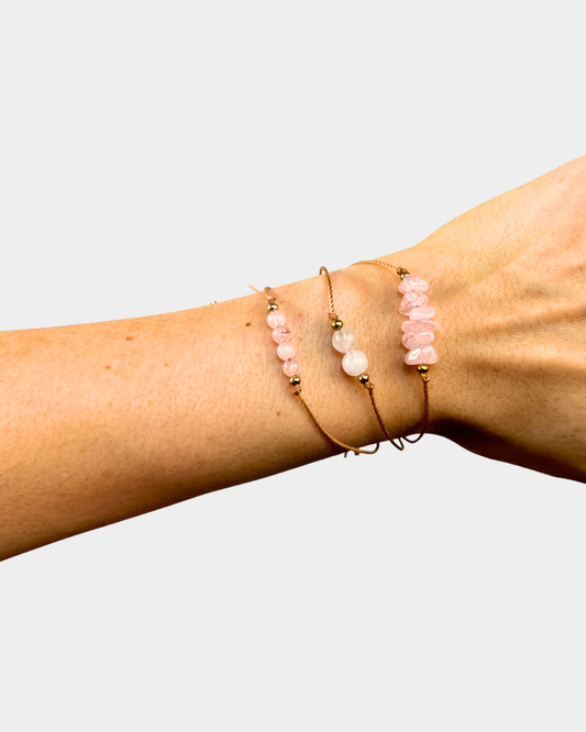 Pulseras Trío de Luz - Cuarzo Rosa