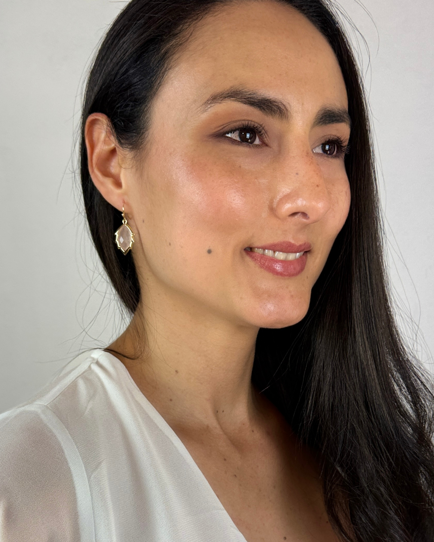 Pendientes Hoja de Luz - Cuarzo Rosa