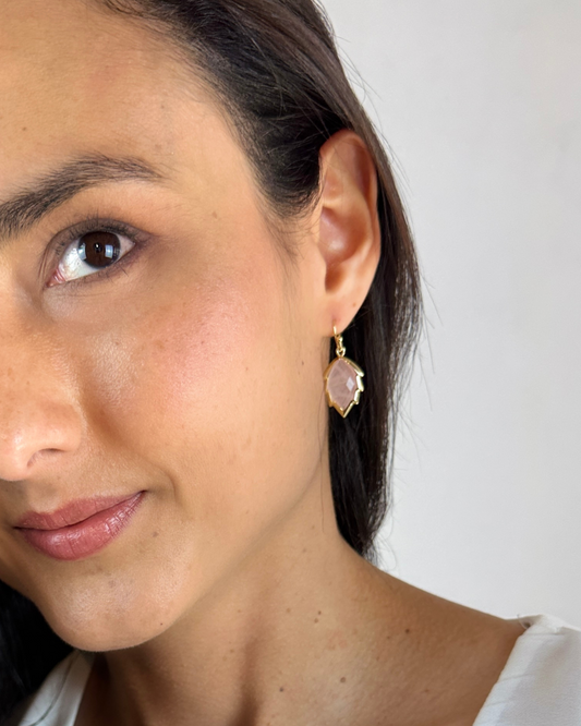 Pendientes Hoja de Luz - Cuarzo Rosa