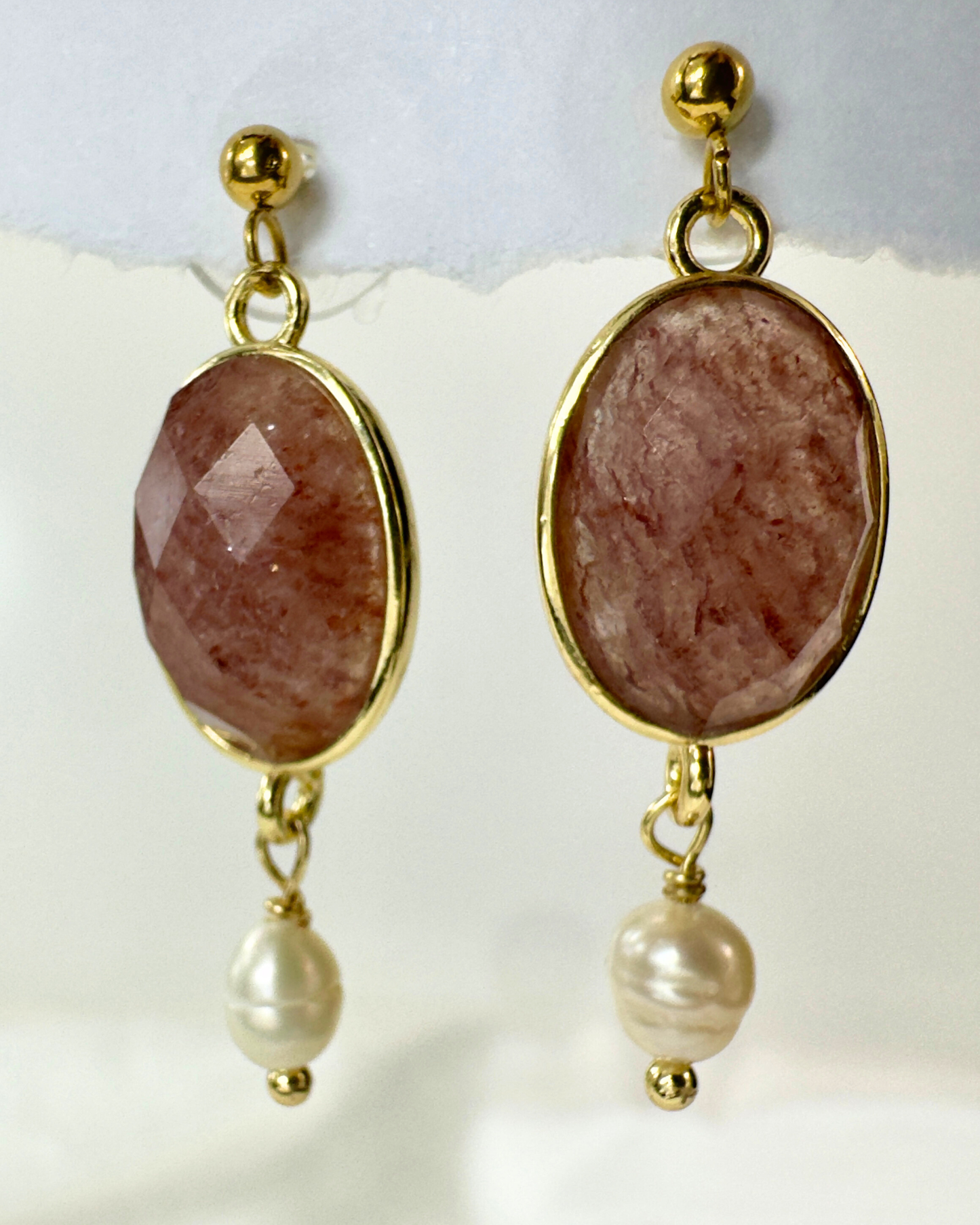 Pendientes Aura Serena - Cuarzo Fresa