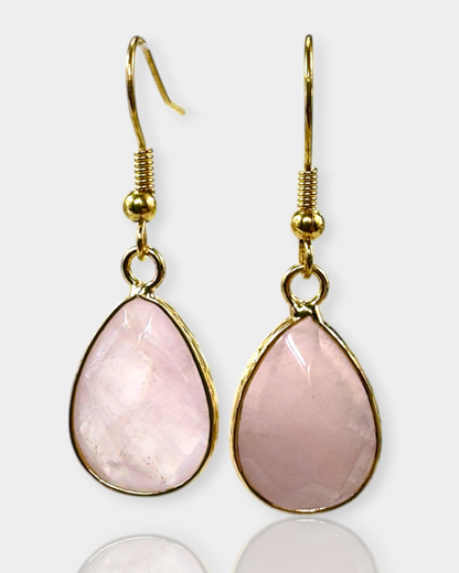 Pendientes Alma Dorada - Cuarzo Rosa