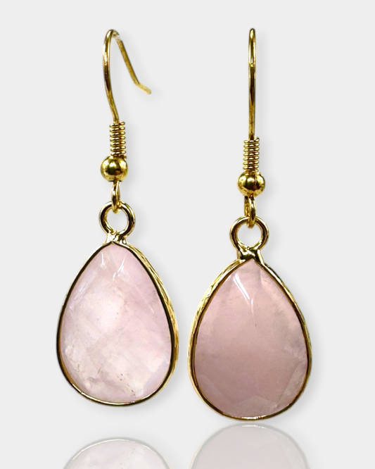 Pendientes Alma Dorada - Cuarzo Rosa