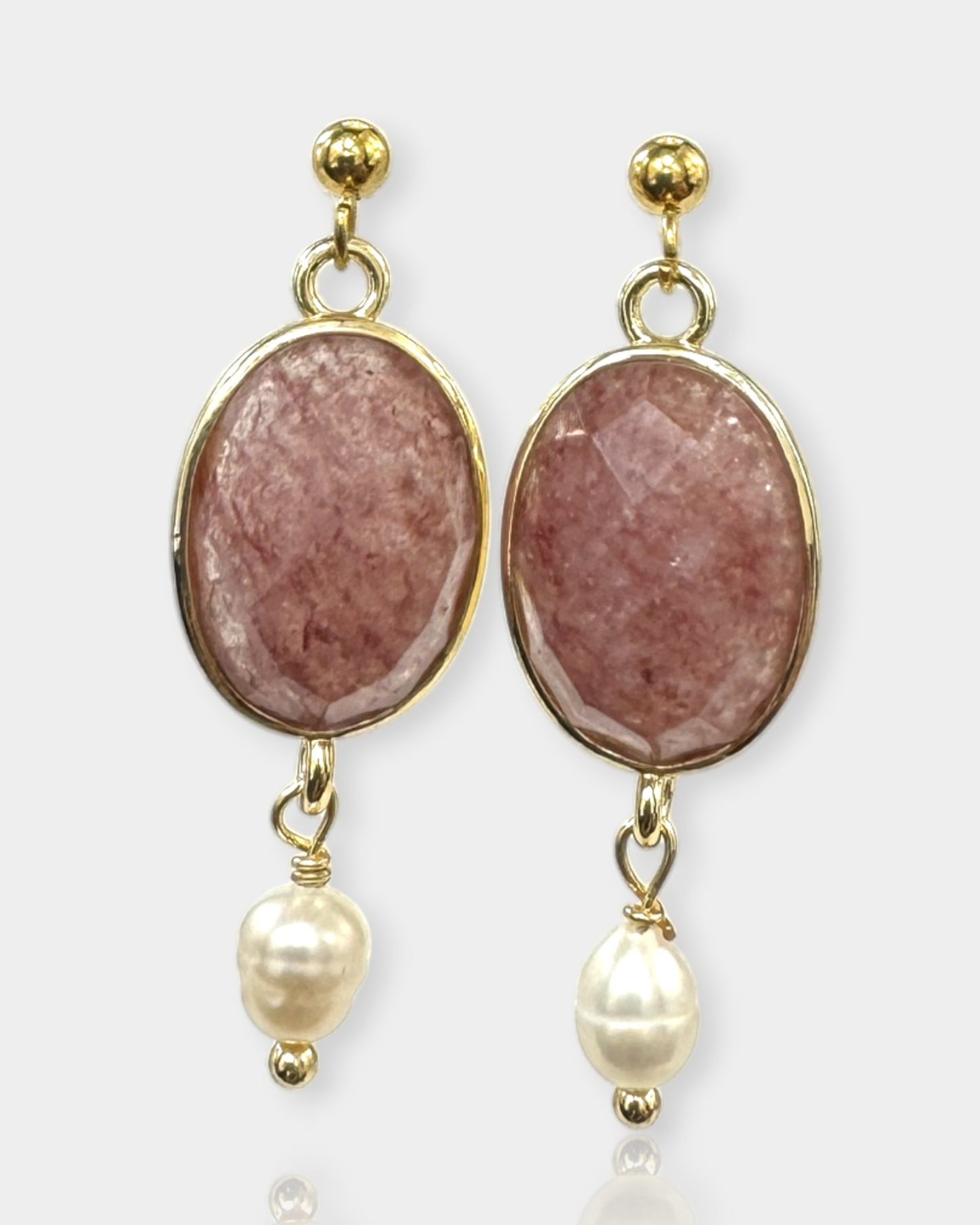 Pendientes Aura Serena - Cuarzo Fresa