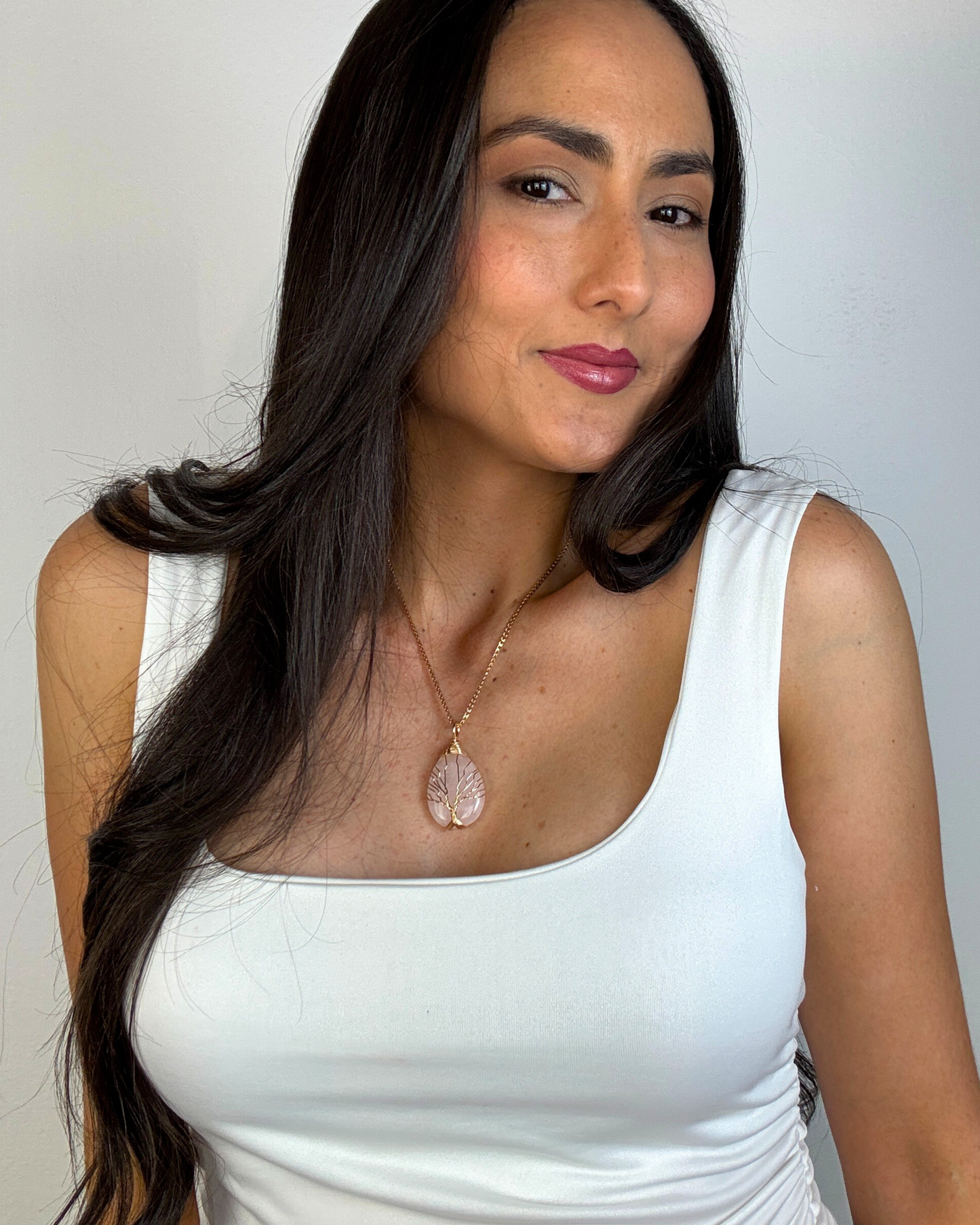 Collar Árbol de la Vida - Cuarzo Rosa