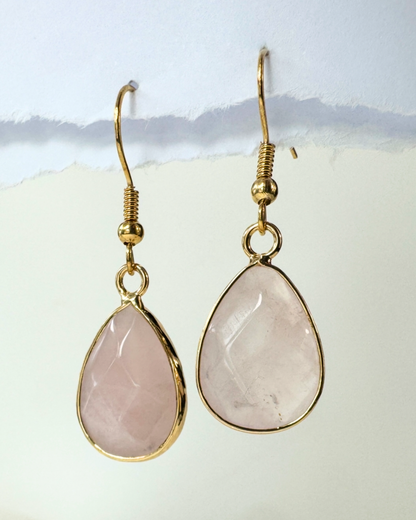 Pendientes Alma Dorada - Cuarzo Rosa