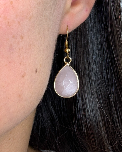 Pendientes Alma Dorada - Cuarzo Rosa