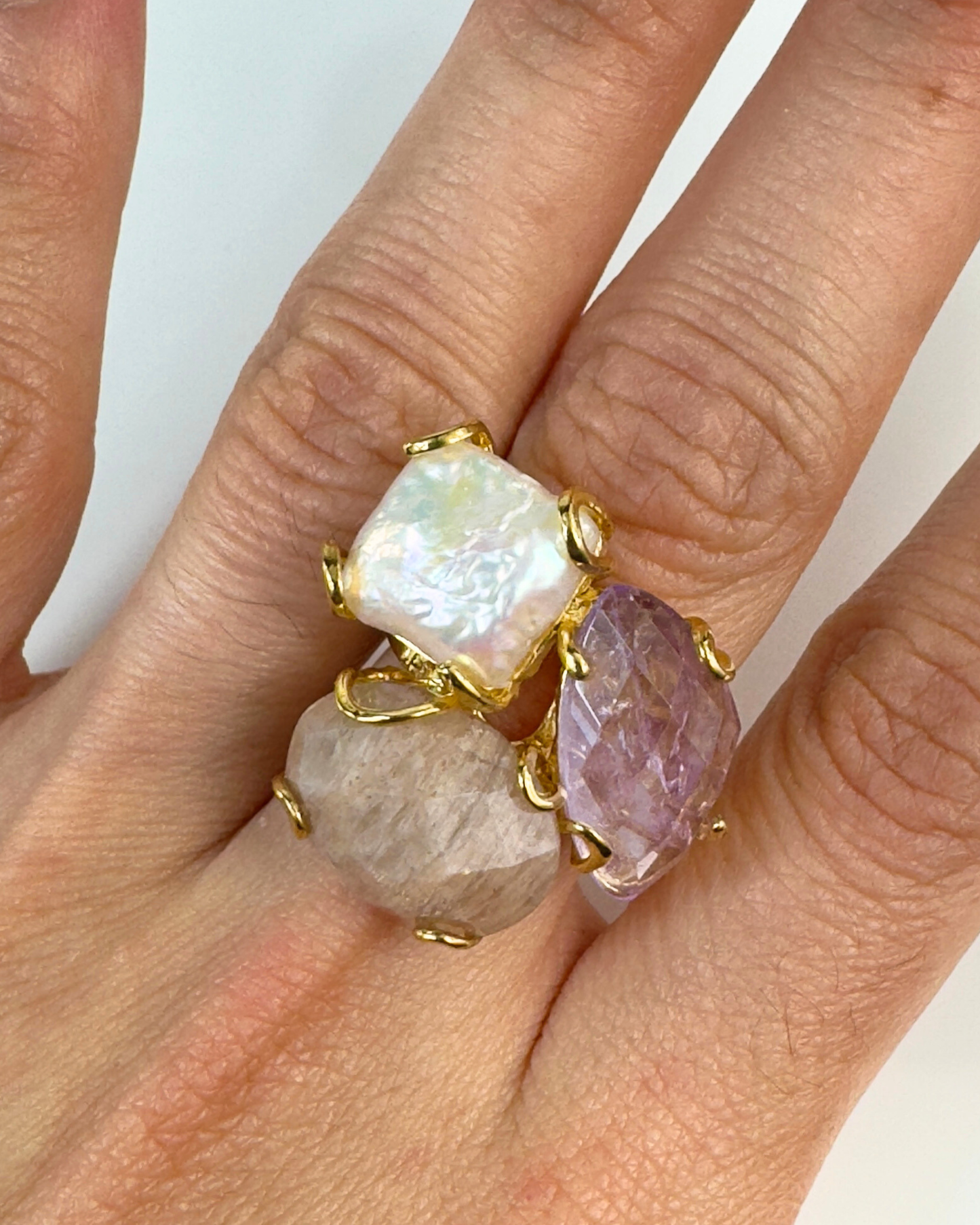 Anillo Aura Divina - Amatista + Piedra Luna