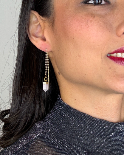 Pendientes Hilo - Cuarzo Rosa