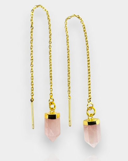 Pendientes Hilo - Cuarzo Rosa