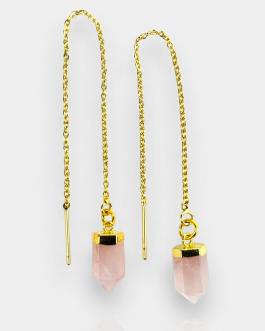 Pendientes Hilo - Cuarzo Rosa