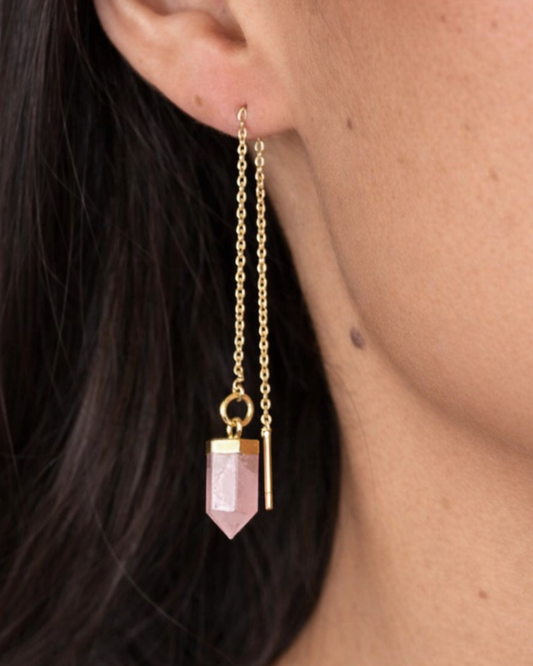 Pendientes Hilo - Cuarzo Rosa