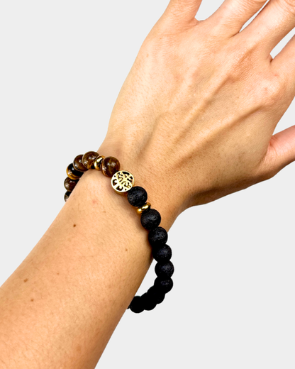Pulsera Territorio Interior -  Ojo de Tigre y Piedra de Lava