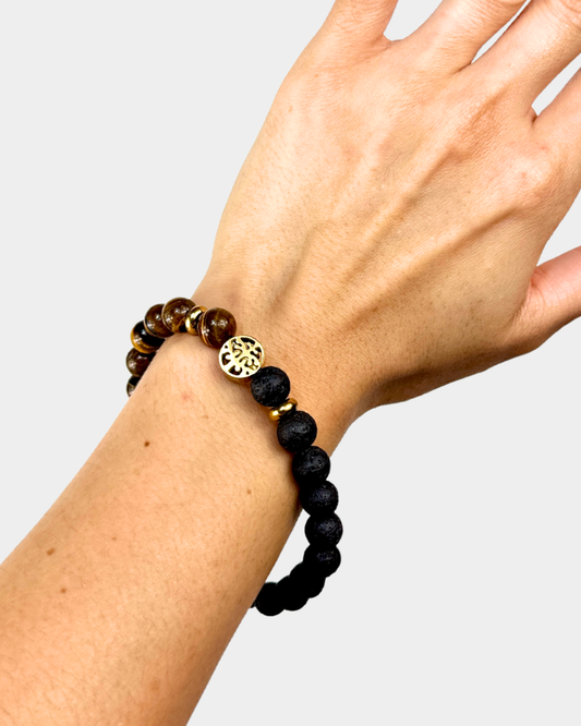 Pulsera Territorio Interior -  Ojo de Tigre y Piedra de Lava
